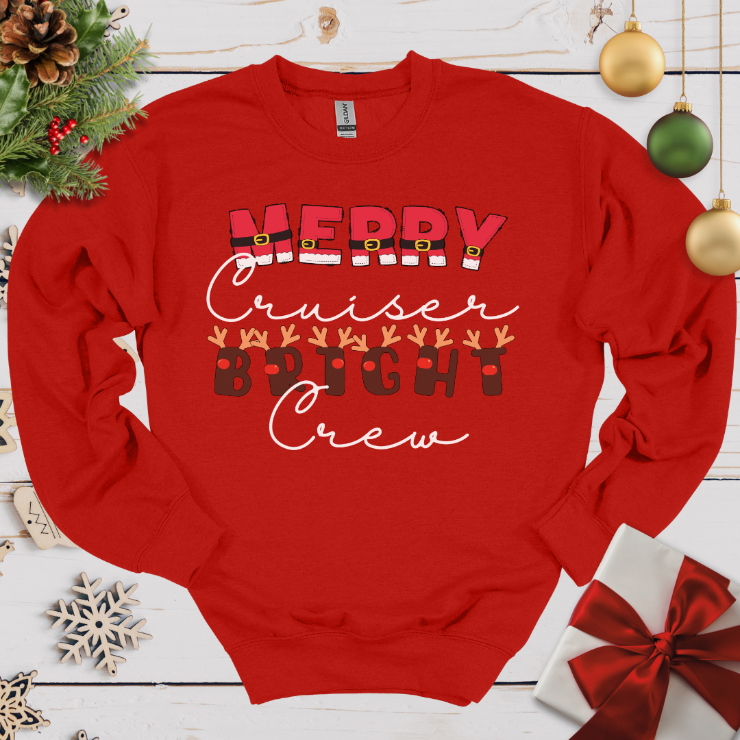 Merry Cruiser Bright Crew Santa Reindeer Sweatshirt